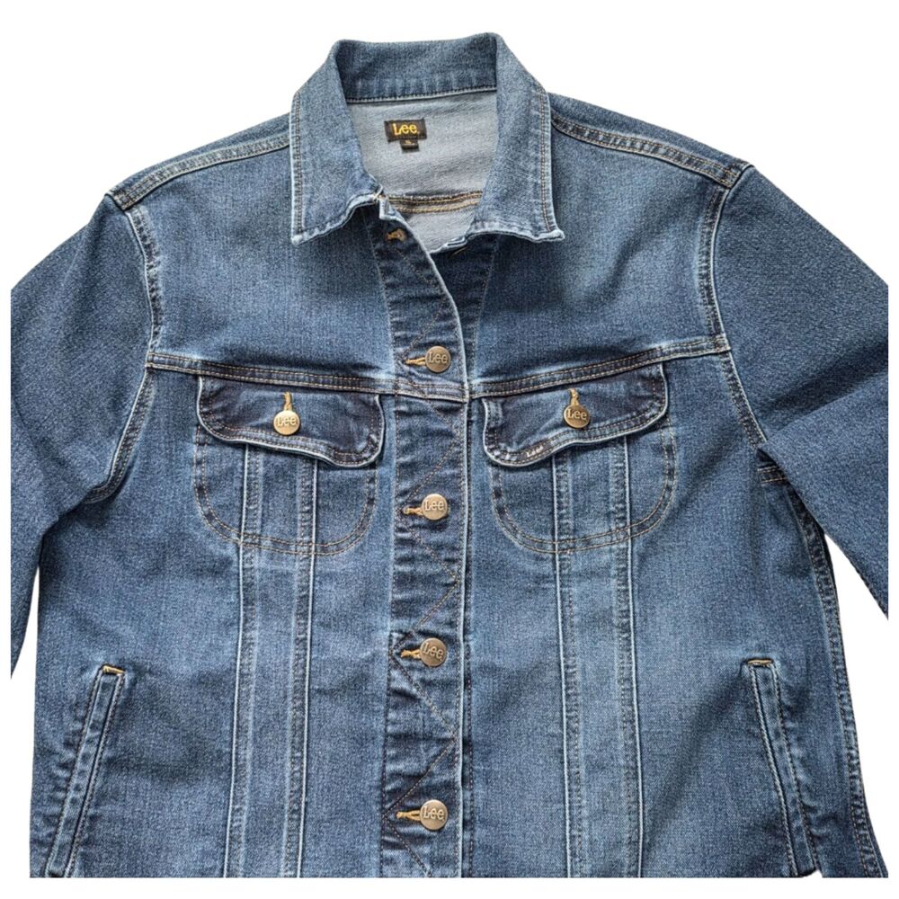 Lee Men’s Denim Trucker Jacket Western Classic Blue Jean Coat Cowboy Rugged - Picture 4 of 7